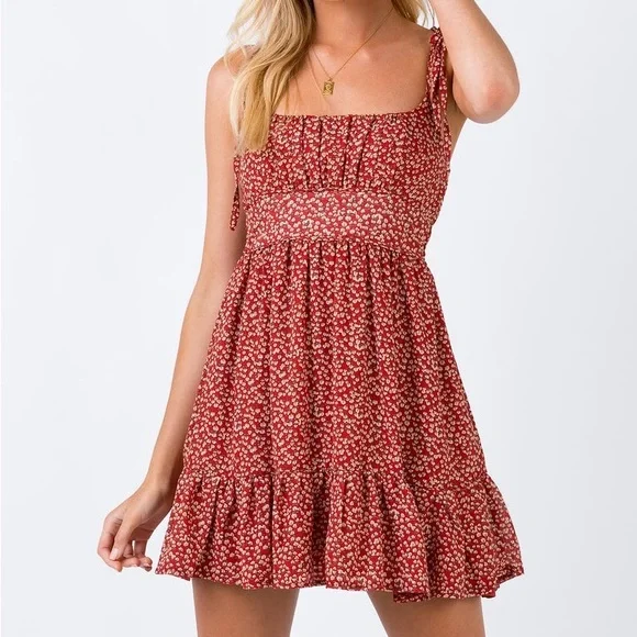Princess Polly | Dresses | Princess Polly Red Floral Tie Strap Bonnie Dress  | Poshmark